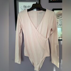 Light Pink Body Suit with Wrap Style V Neck Loft